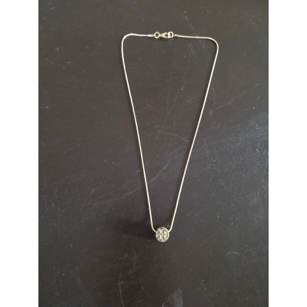 Tory Burch Miller Gold Tone Double T Logo Pendant Snake Chain Necklace